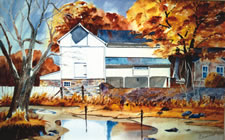 Sold Paintings: White Barn with Pond